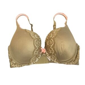 Victorias Secret Body By Victoria Perfect Shape Lace Bra Olive Green Pink 34D